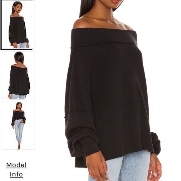 Free People] Charcoal Cotton Waffle Oversize Top - Picture 4 of 16
